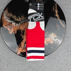 TCK Performance Pro Dri USA Made Striped Hockey Socks Mens Large Red White‎ Blue
